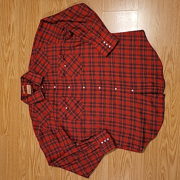 Rugged Country Campus Western Men's Red Plaid Pearl Snap Shirt X-Large - Picture 1 of 4